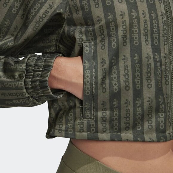 ADIDAS Originals Green and Black Brand Logo Striped Crop Track Top Size M | NWOT - Picture 3 of 4